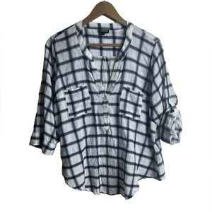 Torrid  Ivory & Multi Plaid Georgette Pullover Blouse